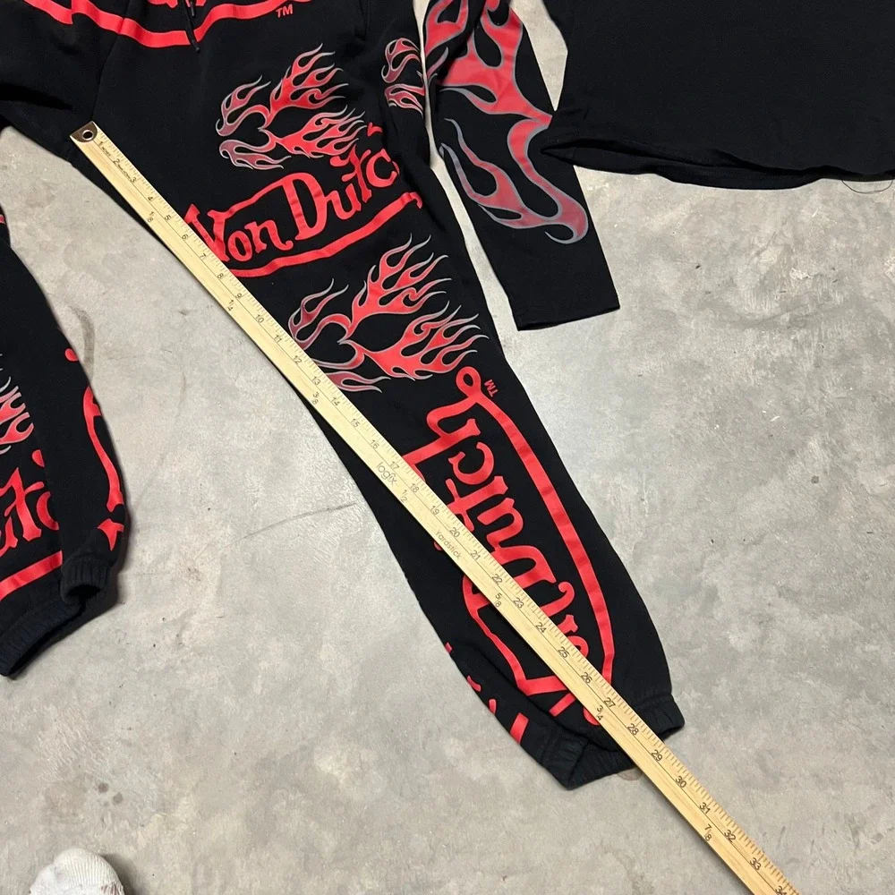 Von Dutch Womens 2 Piece Set Black Red Flame Crop Top Joggers L TVNO3A1275NV
